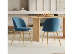 Set de 2 sillas de terciopelo azul con patas de metal - Cozy