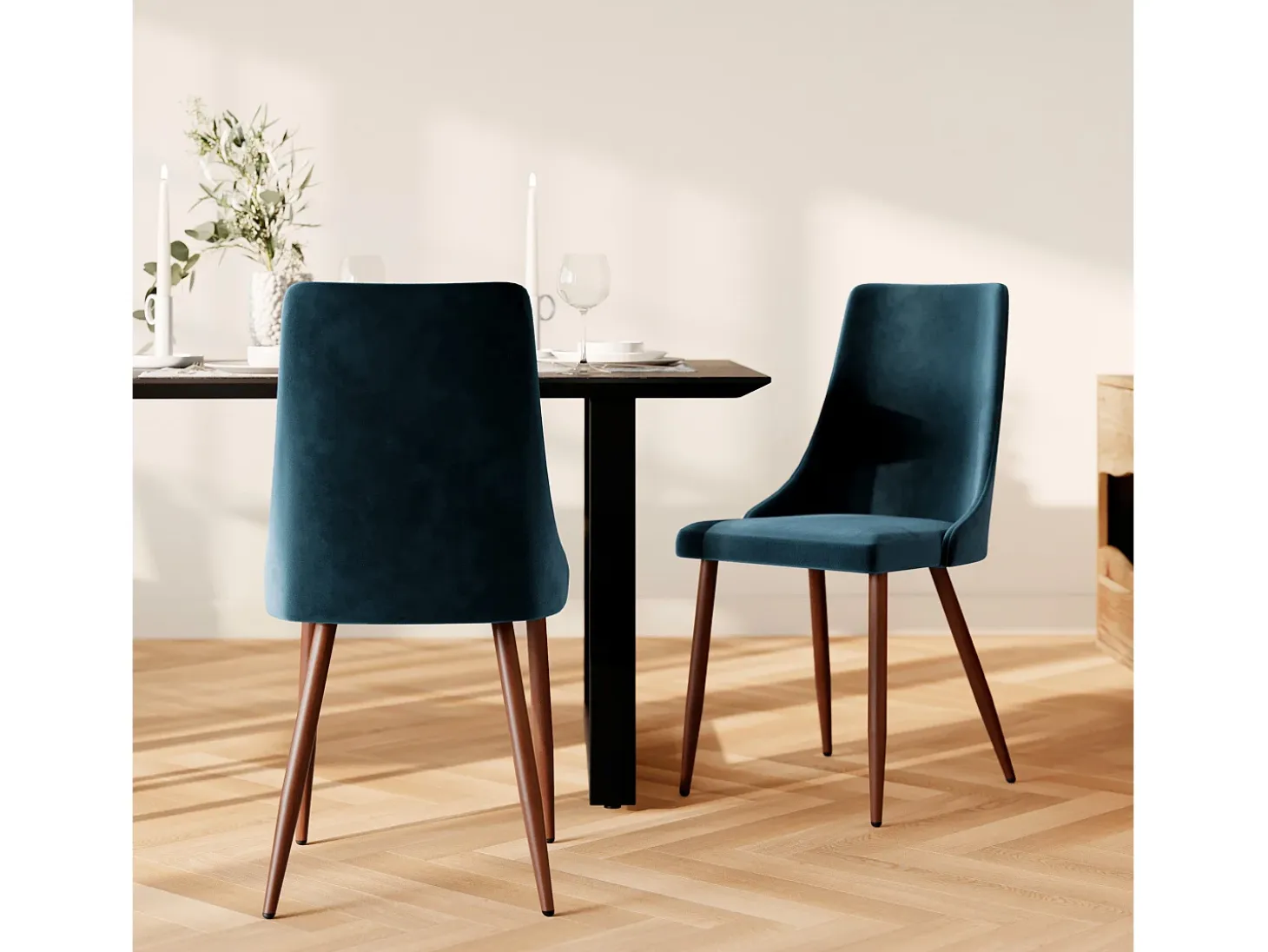 Set de 2 sillas de terciopelo azul - Vinni