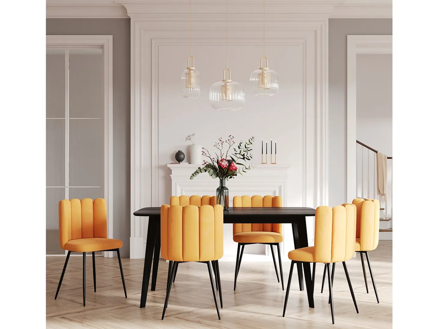 Set de 2 sillas de terciopelo amarillo con patas de metal - Rosy