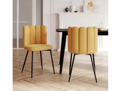 Set de 2 sillas de terciopelo amarillo con patas de metal - Rosy