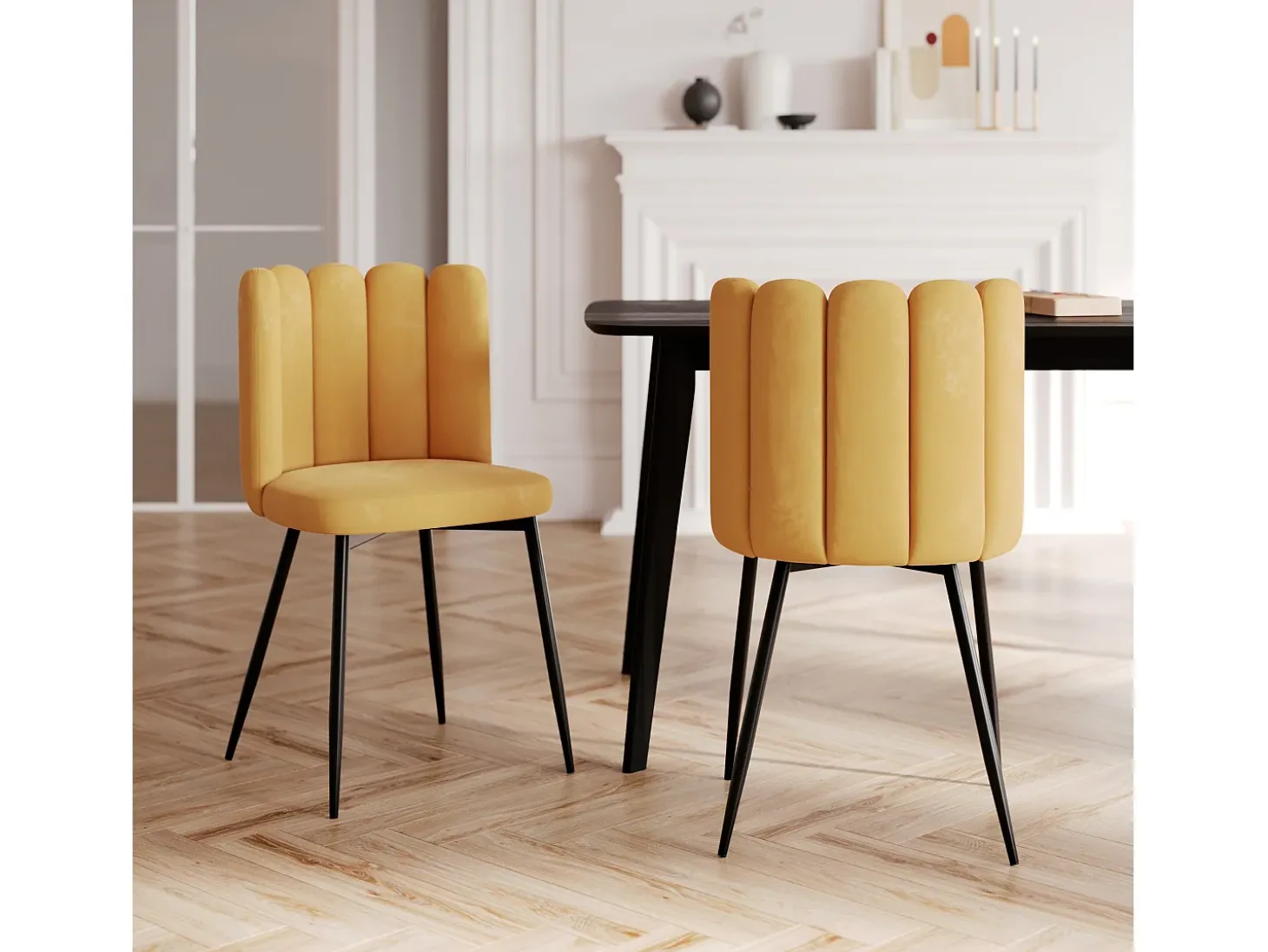 Set de 2 sillas de terciopelo amarillo con patas de metal - Rosy