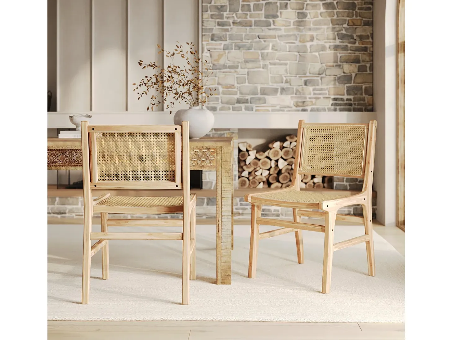 Set de 2 sillas en madera de teca y ratán - Kyla