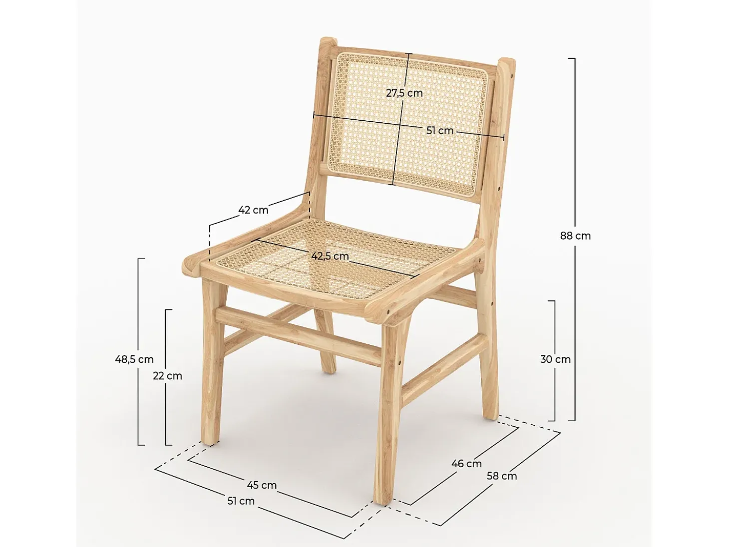 Set de 2 sillas en madera de teca y ratán - Kyla
