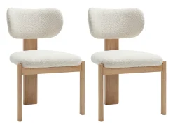 Set de 2 sillas en tejido de rizo y madera de hevea - Blanco - WILANA