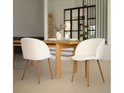 Set de 2 sillas en tejido bouclé beige con patas marrones - Swan