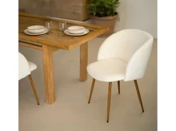 Set de 2 sillas en tejido bouclé beige con patas marrones - Swan