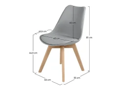 Set de 2 sillas escandinava gris claro y patas de madera - Skandi