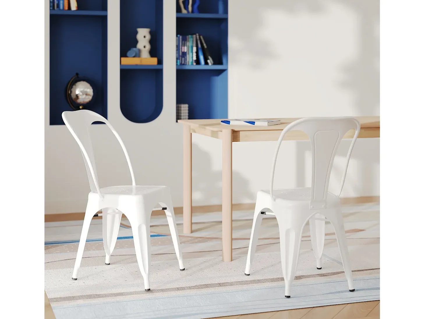 Set de 2 sillas Indus blancas mate de metal con acabado mate
