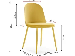 Set de 4 sillas Kana Mostaza, patas metálicas y asiento tapizado