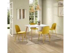 Set de 4 sillas Kana Mostaza, patas metálicas y asiento tapizado