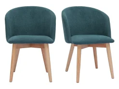 Set de 2 sillas nórdicas de tela efecto aterciopelado azul petróleo y madera clara maciza VANITY