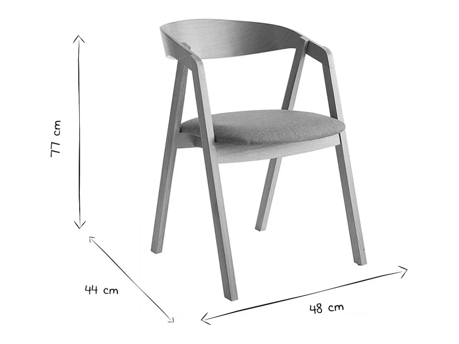 Set de 2 sillas nórdicas de madera clara de roble macizo y tela gris LOVA