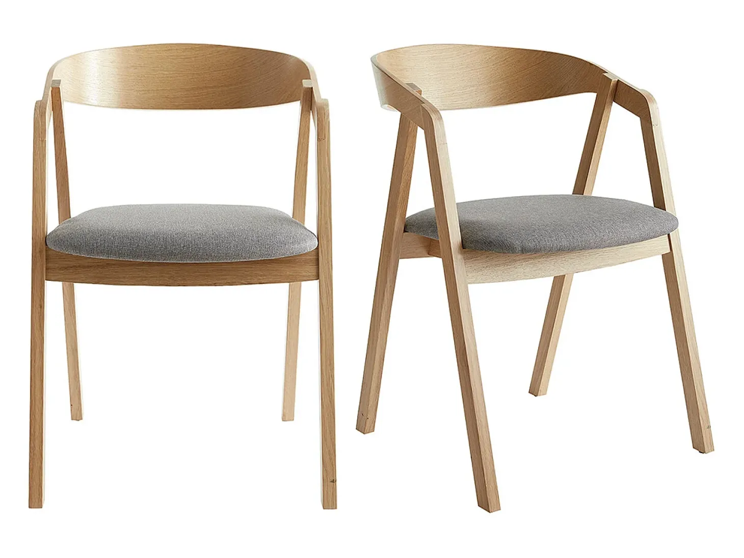 Set de 2 sillas nórdicas de madera clara de roble macizo y tela gris LOVA