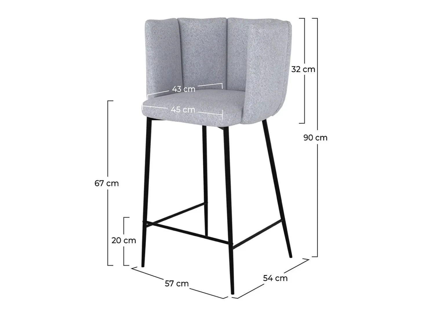 Set de 2 sillas para isla de cocina en tela gris claro 67 cm - Rosy
