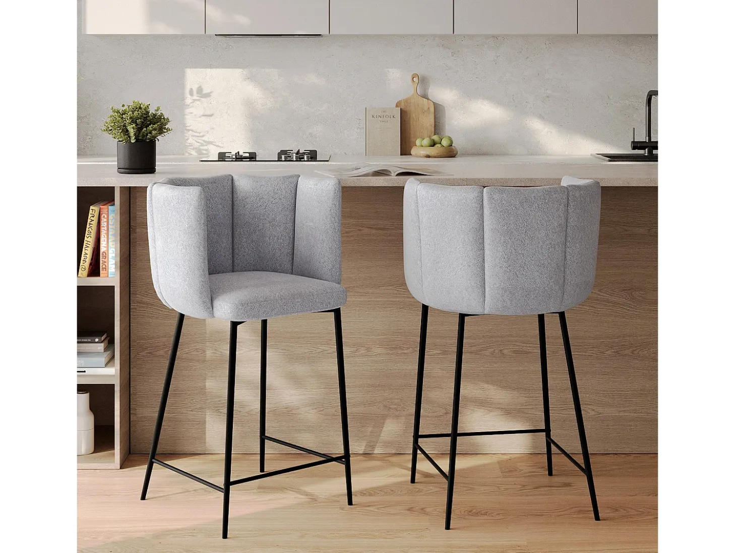 Set de 2 sillas para isla de cocina en tela gris claro 67 cm - Rosy