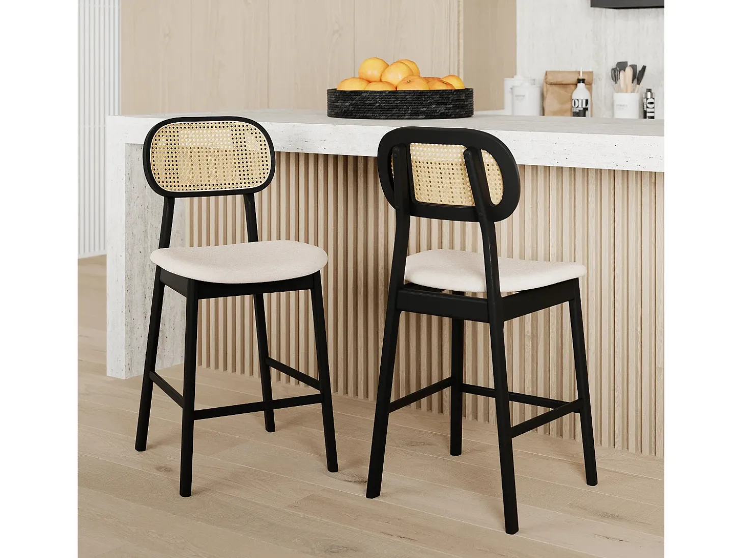 Set de 2 sillas para isla central en tela beige 64,5 cm - Maria