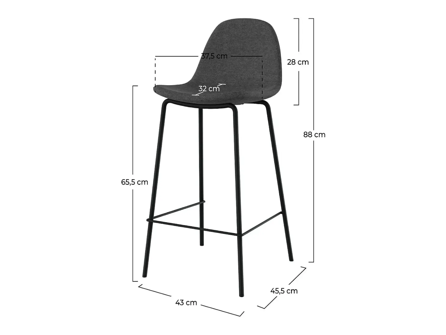 Set de 2 sillas para isla central en tela gris oscuro 65 cm - Henrik