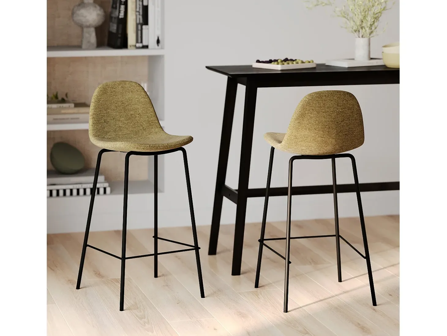 Set de 2 sillas para isla central en tela verde kaki 65 cm - Henrik