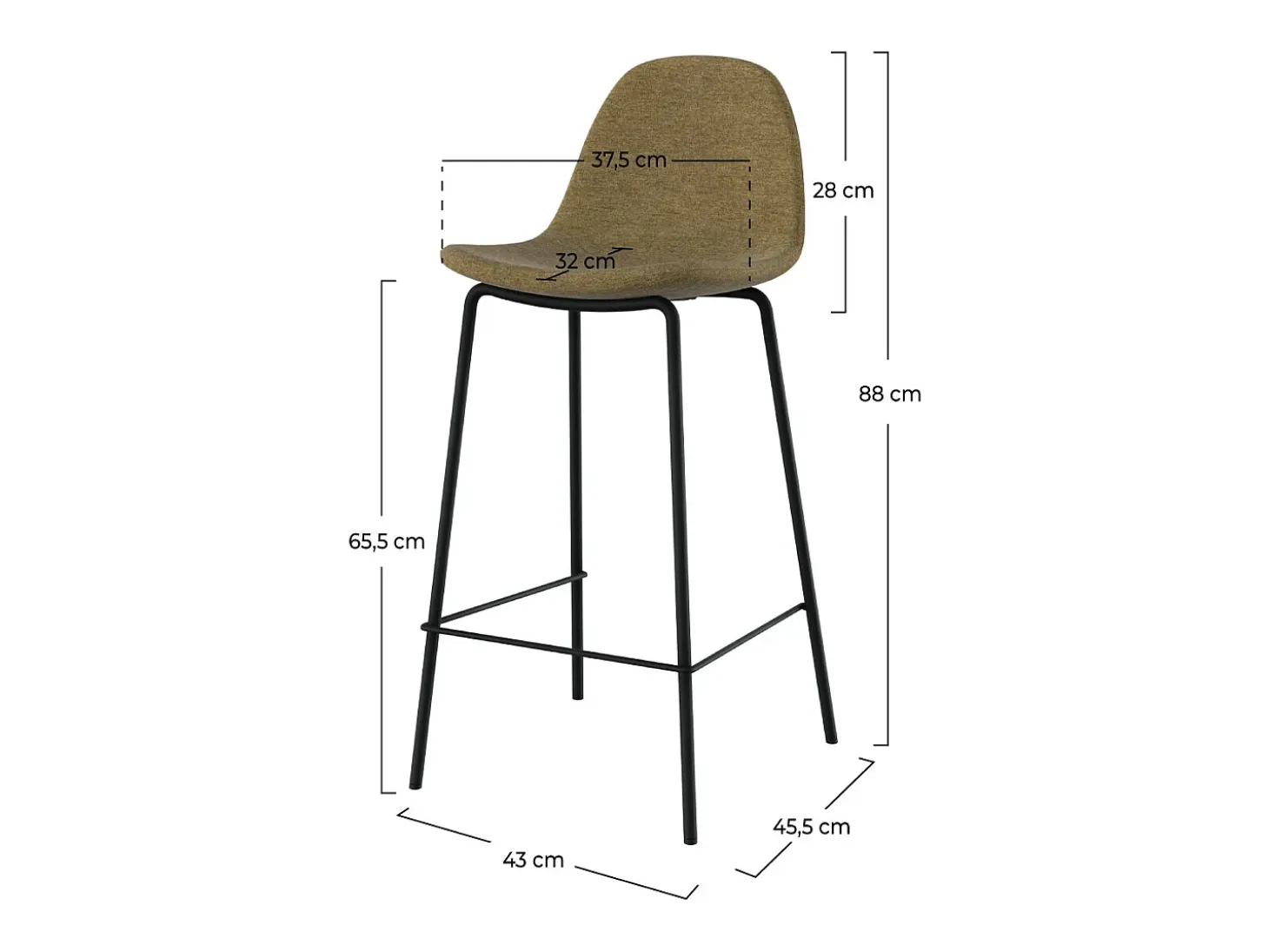 Set de 2 sillas para isla central en tela verde kaki 65 cm - Henrik