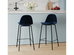 Set de 2 sillas para isla de cocina en terciopelo azul oscuro 65 cm - Henrik
