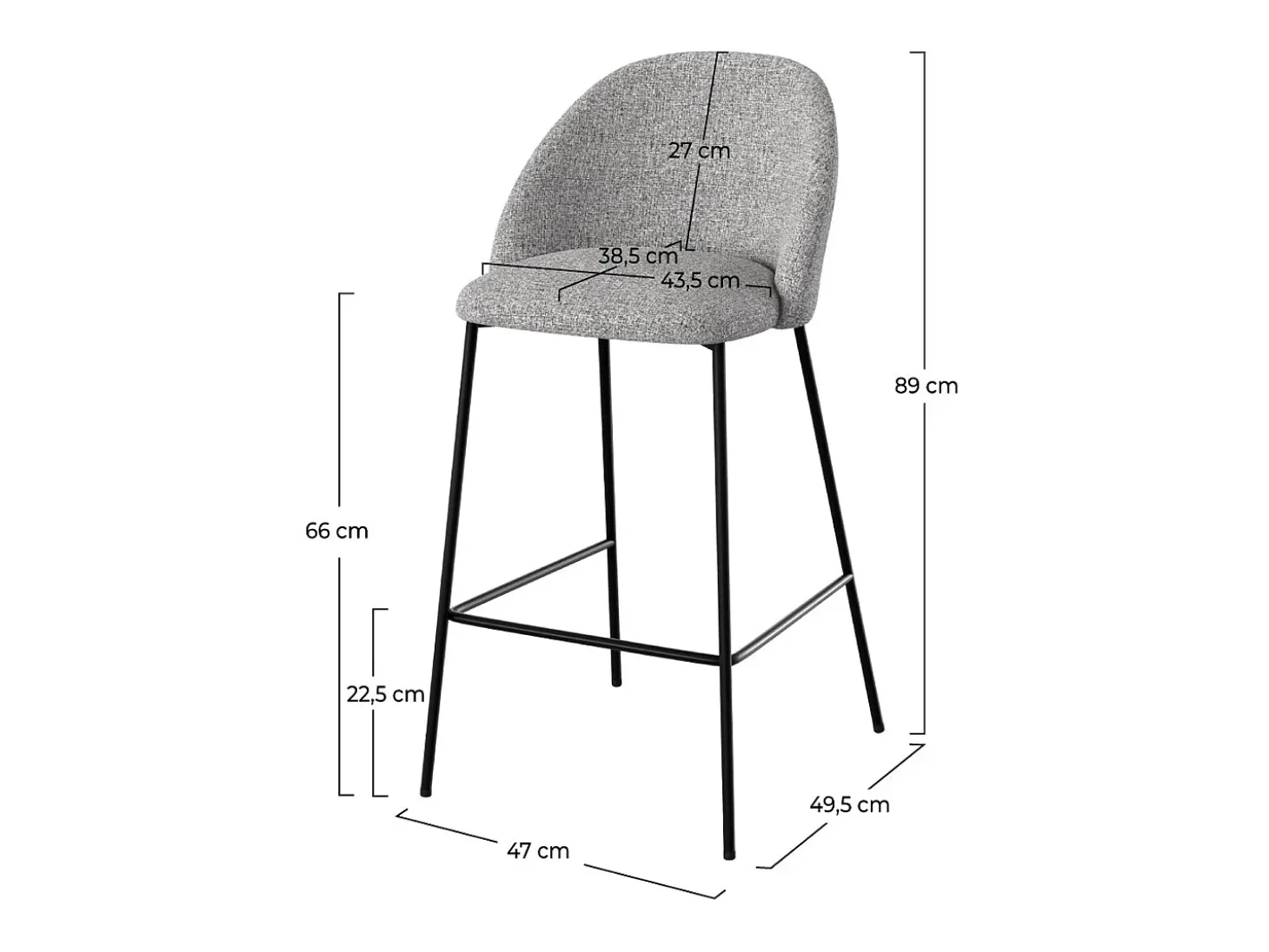 Set de 2 sillas para isla de cocina en tela jaspeada gris claro 66 cm - Karl