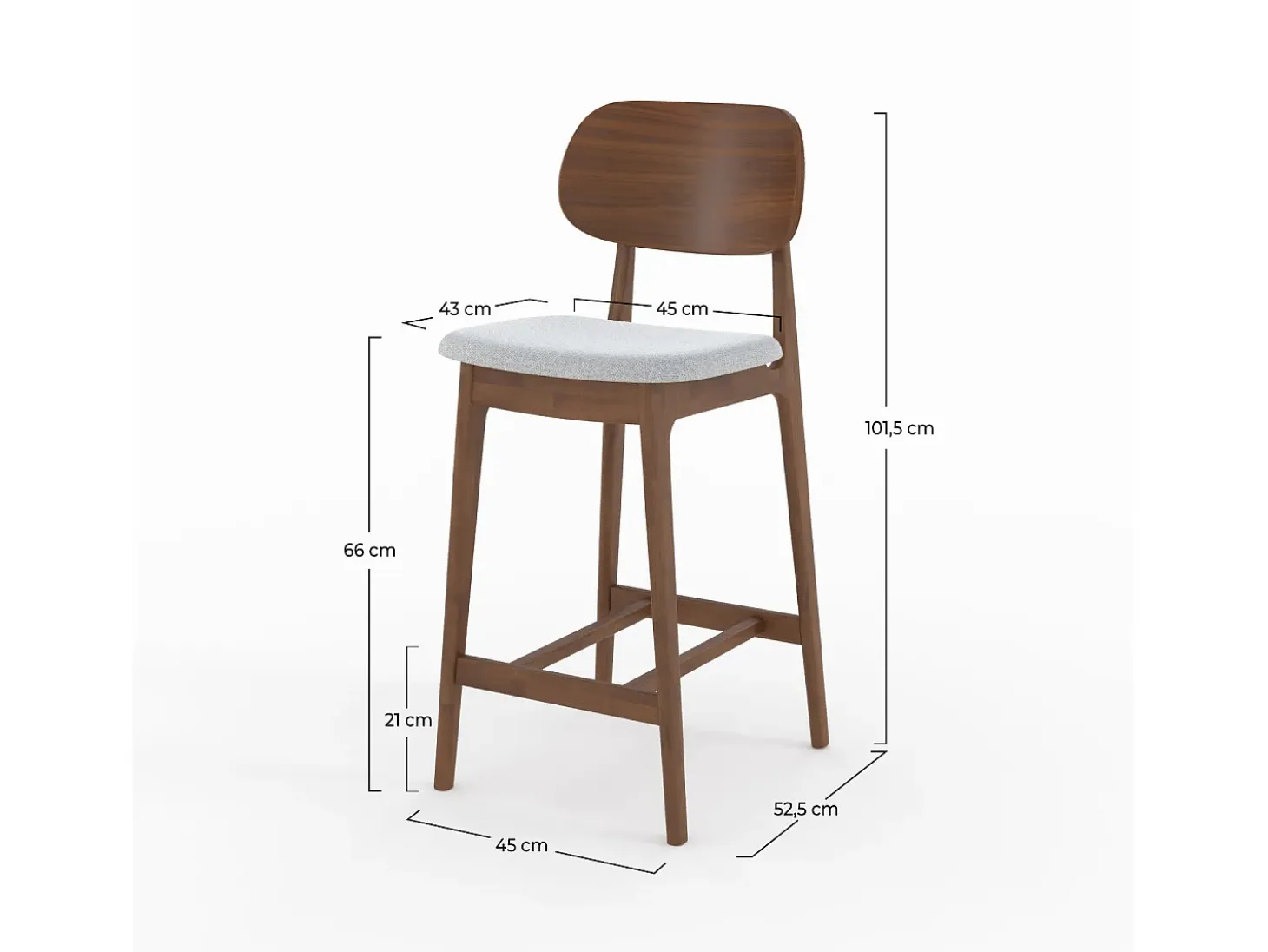 Set de 2 sillas para isla central en madera y tela gris 66 cm - Charlize