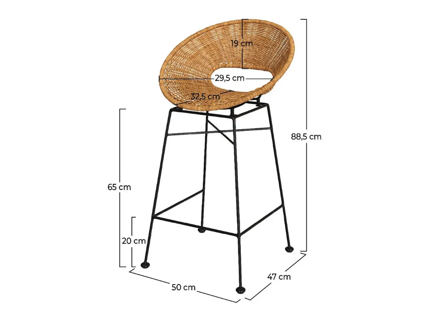 Set de 2 sillas para isla de cocina en resina trenzada natural 65 cm - Rava