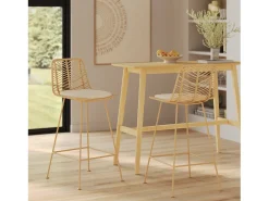 Set de 2 sillas para isla de cocina en mimbre natural 66 cm - Tamara