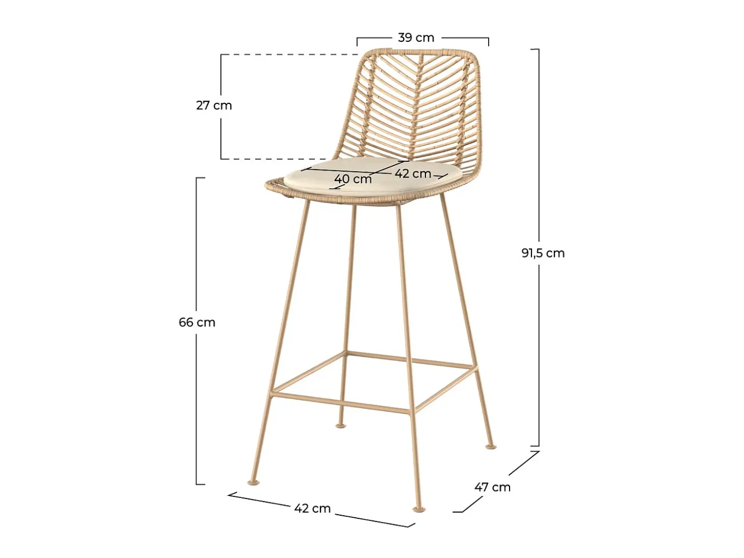 Set de 2 sillas para isla de cocina en mimbre natural 66 cm - Tamara