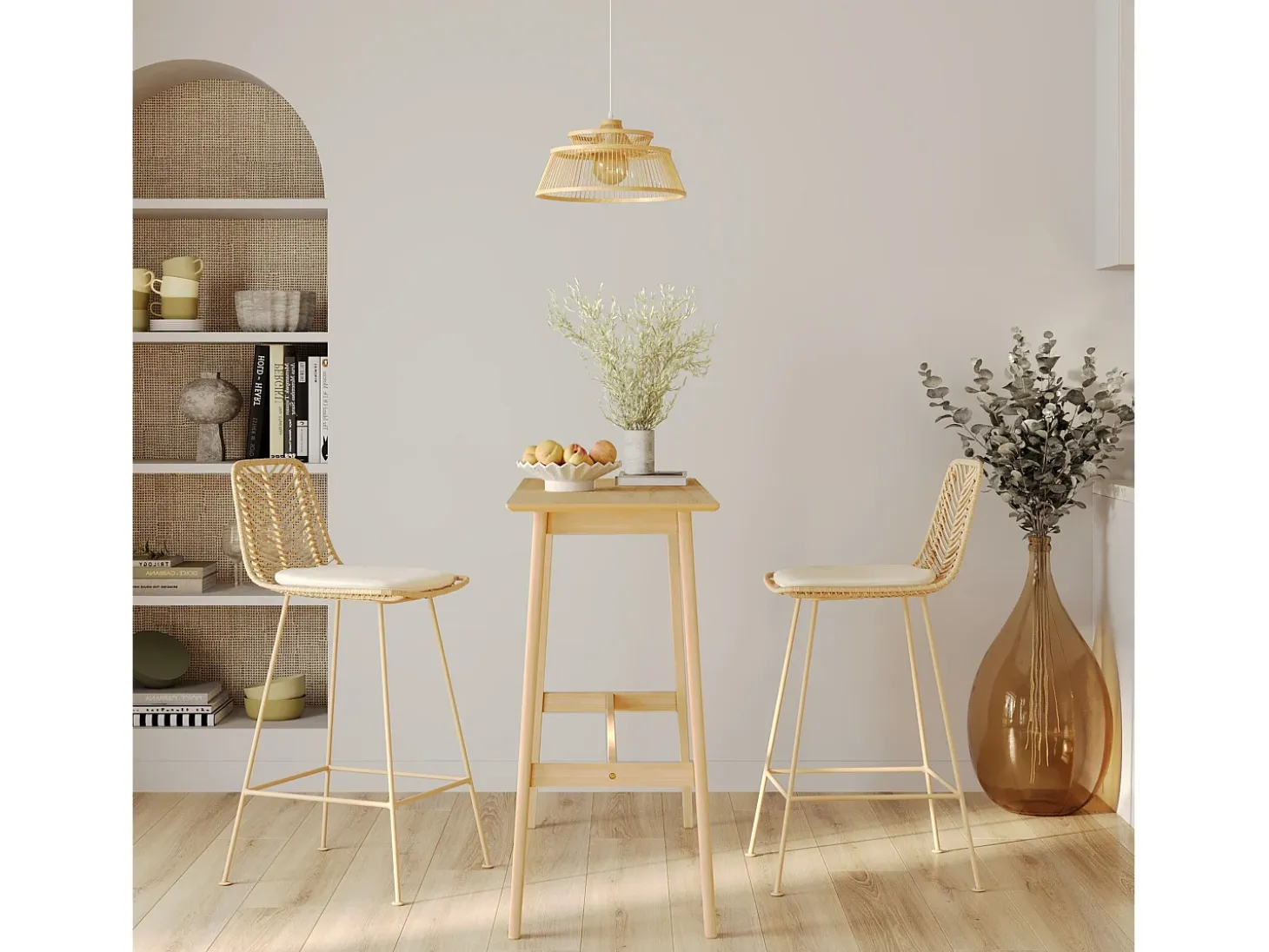 Set de 2 sillas para isla de cocina en mimbre natural 66 cm - Tamara