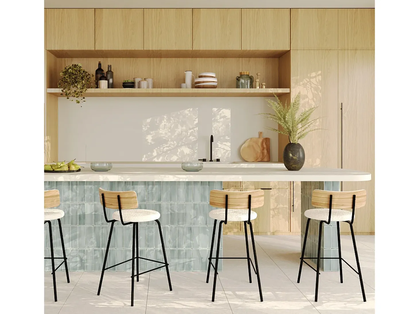 Set de 2 sillas para isla de cocina en tela blanco roto 64 cm - Alize