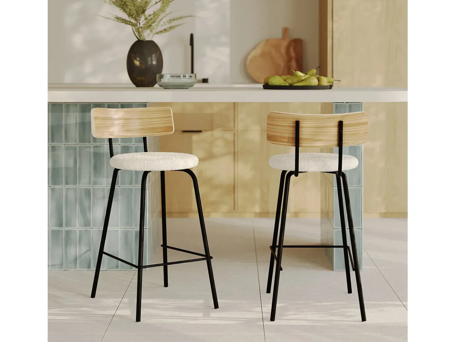 Set de 2 sillas para isla de cocina en tela blanco roto 64 cm - Alize