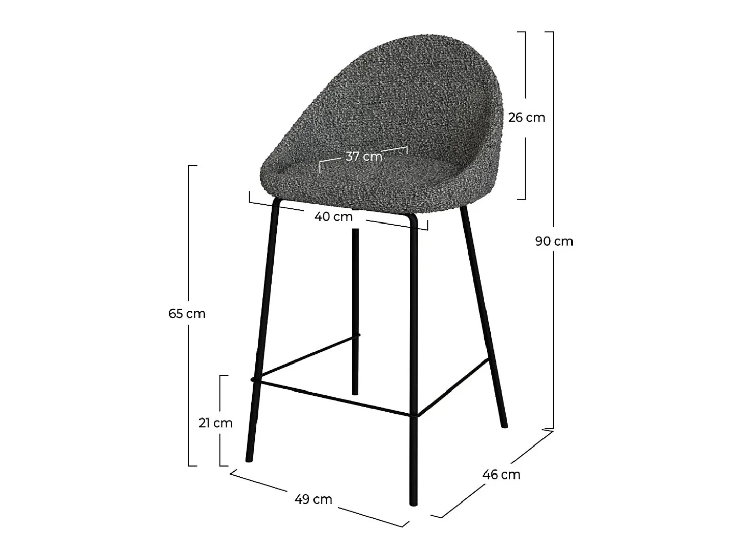 Set de 2 sillas para isla de cocina en tela gris 65 cm - Misty