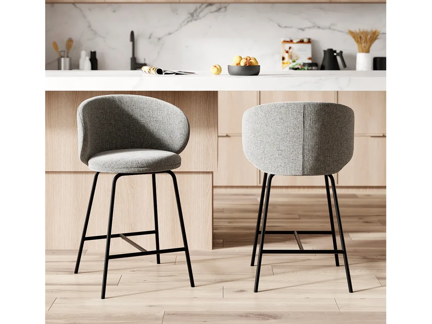 Set de 2 sillas para isla central en tela gris oscuro 68 cm - Cécilia