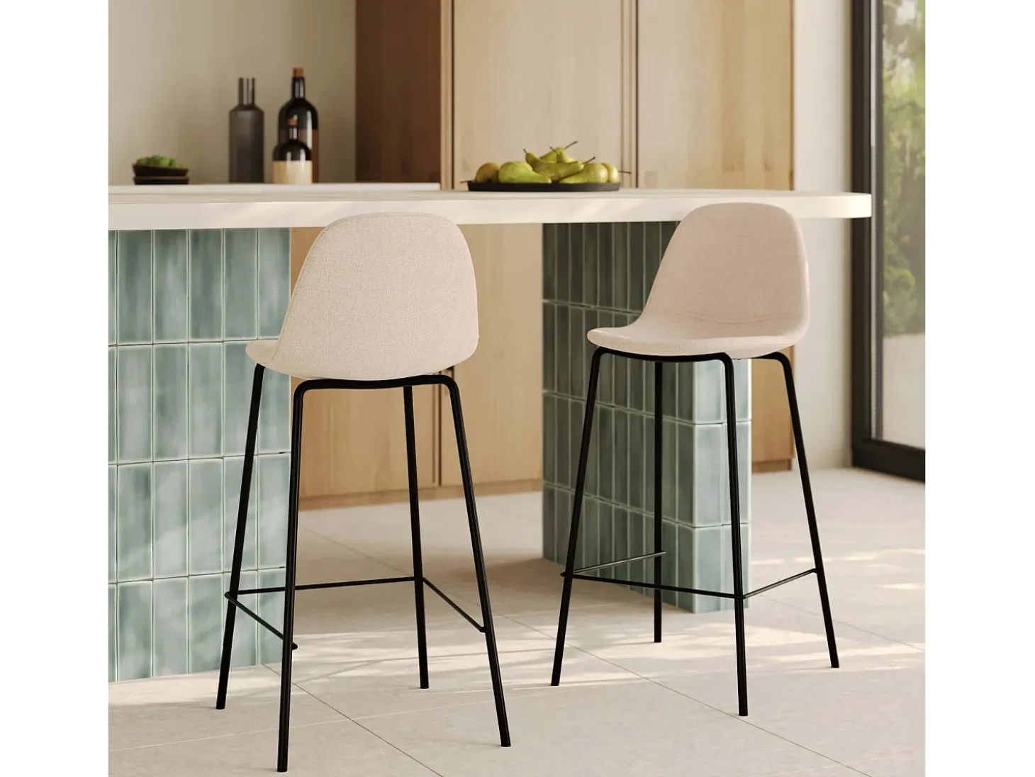 Set de 2 sillas para isla central en tela beige 65 cm - Henrik