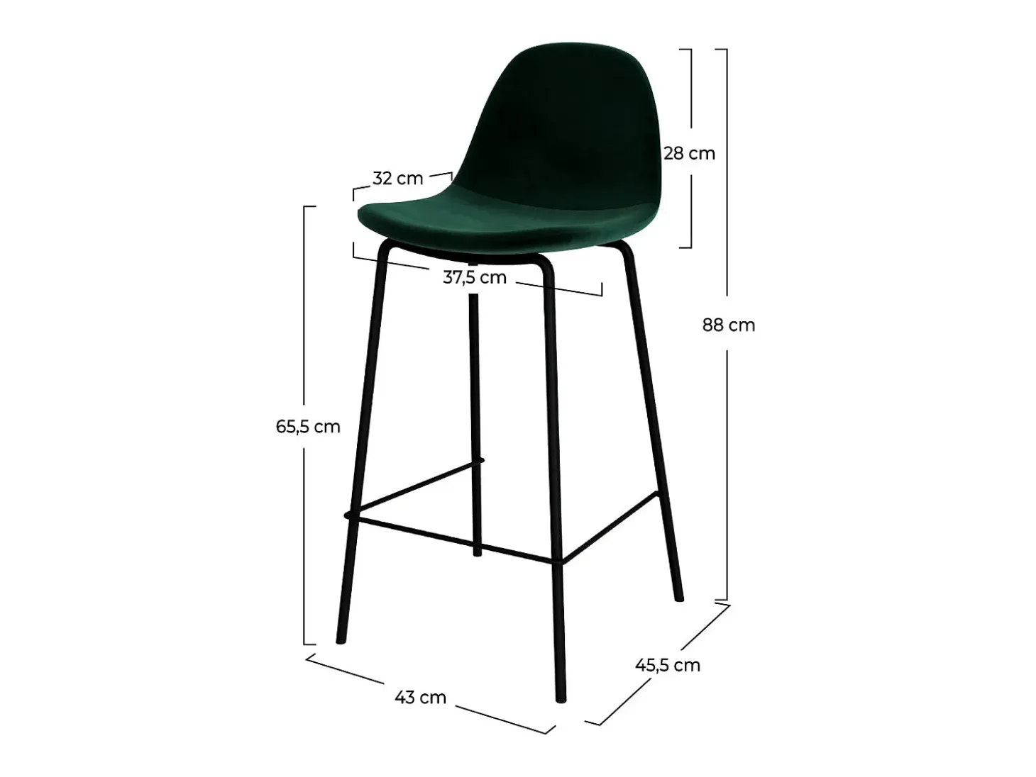Set de 2 sillas para isla de cocina en terciopelo verde oscuro 65 cm - Henrik