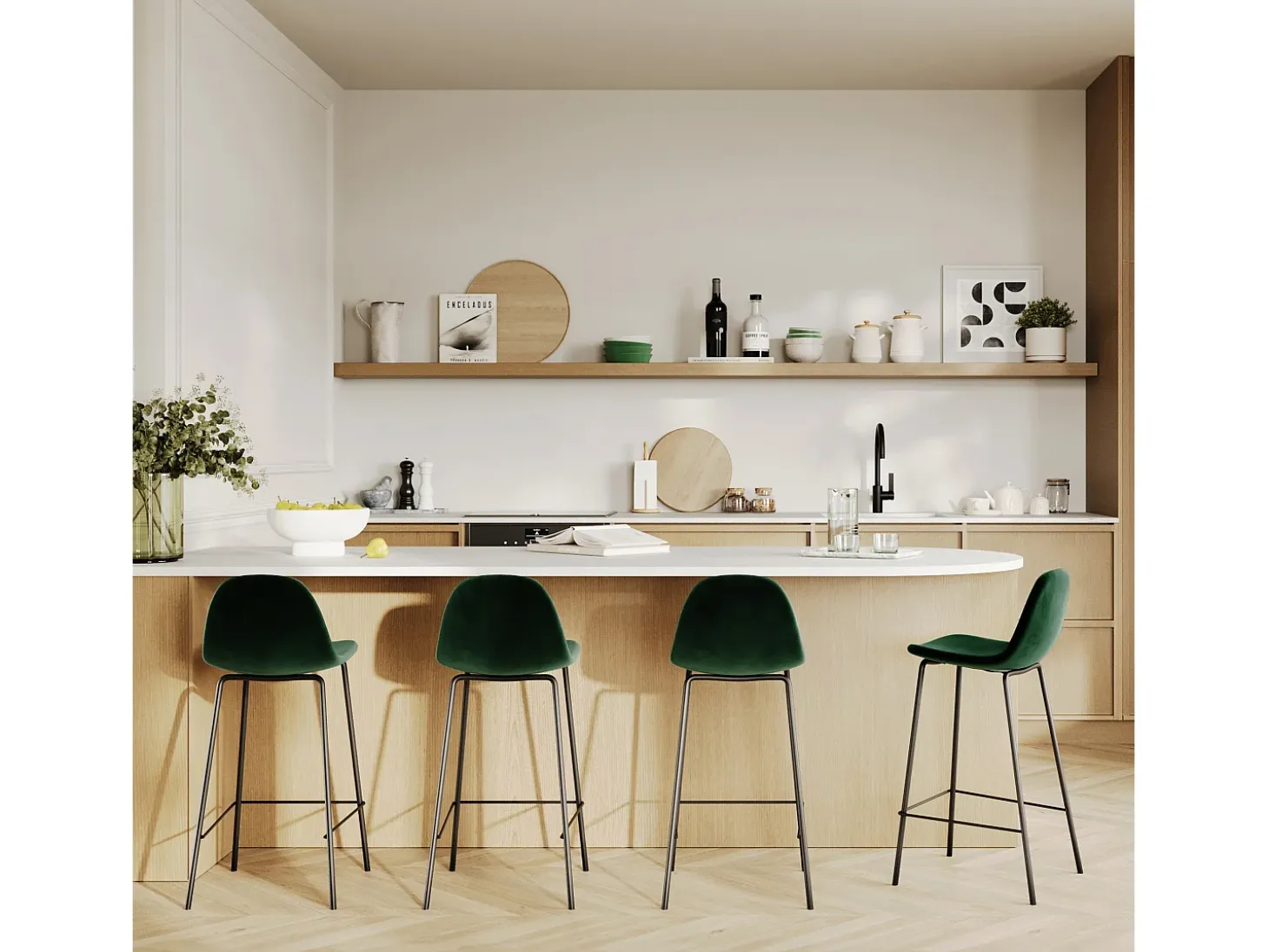 Set de 2 sillas para isla de cocina en terciopelo verde oscuro 65 cm - Henrik