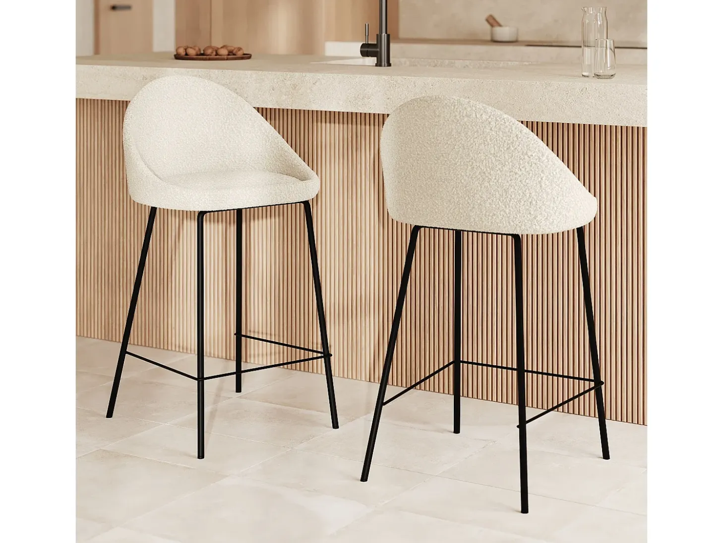 Set de 2 sillas para isla de cocina blancas efecto lana 65 cm - Misty