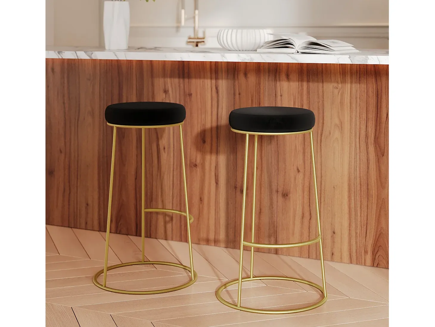 Set de 2 taburetes de bar 73 cm en terciopelo negro - Kendal