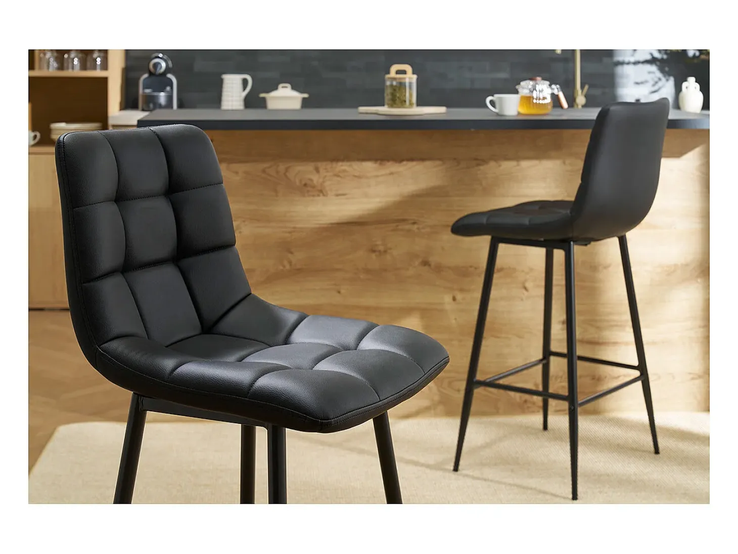 Set de 2 taburetes de cocina de diseño negro 65 cm MAXWELL