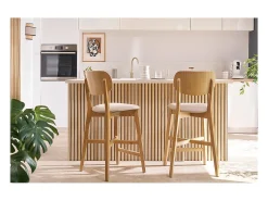 Set de 2 taburetes de cocina de madera de roble claro y tela efecto aterciopelado terracota 65 cm LUCIA