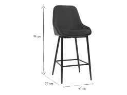 Set de 2 taburetes de cocina de terciopelo azul petróleo y metal negro 65 cm de altura HOLO