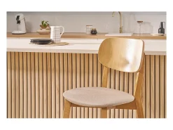 Set de 2 taburetes de cocina de madera de roble clara y tejido beige 65 cm LUCIA