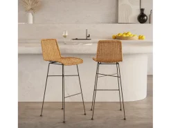 Set de 2 taburetes para isla de cocina en resina tejida marrón 63 cm - Mandya