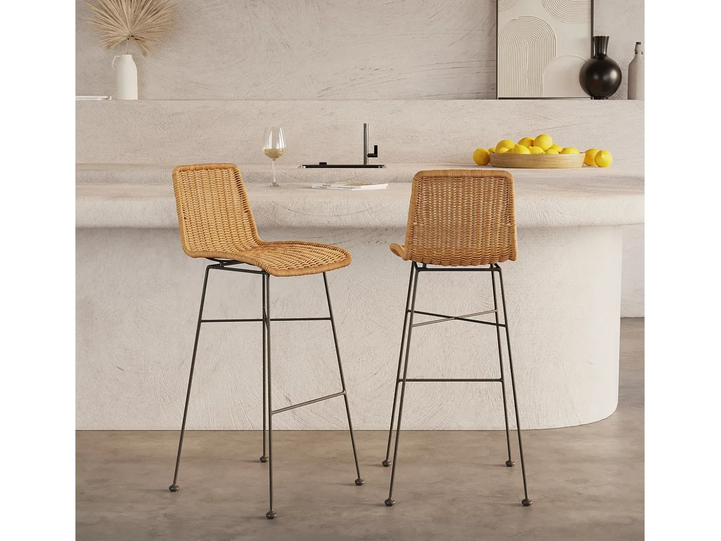 Set de 2 taburetes para isla de cocina en resina tejida marrón 63 cm - Mandya