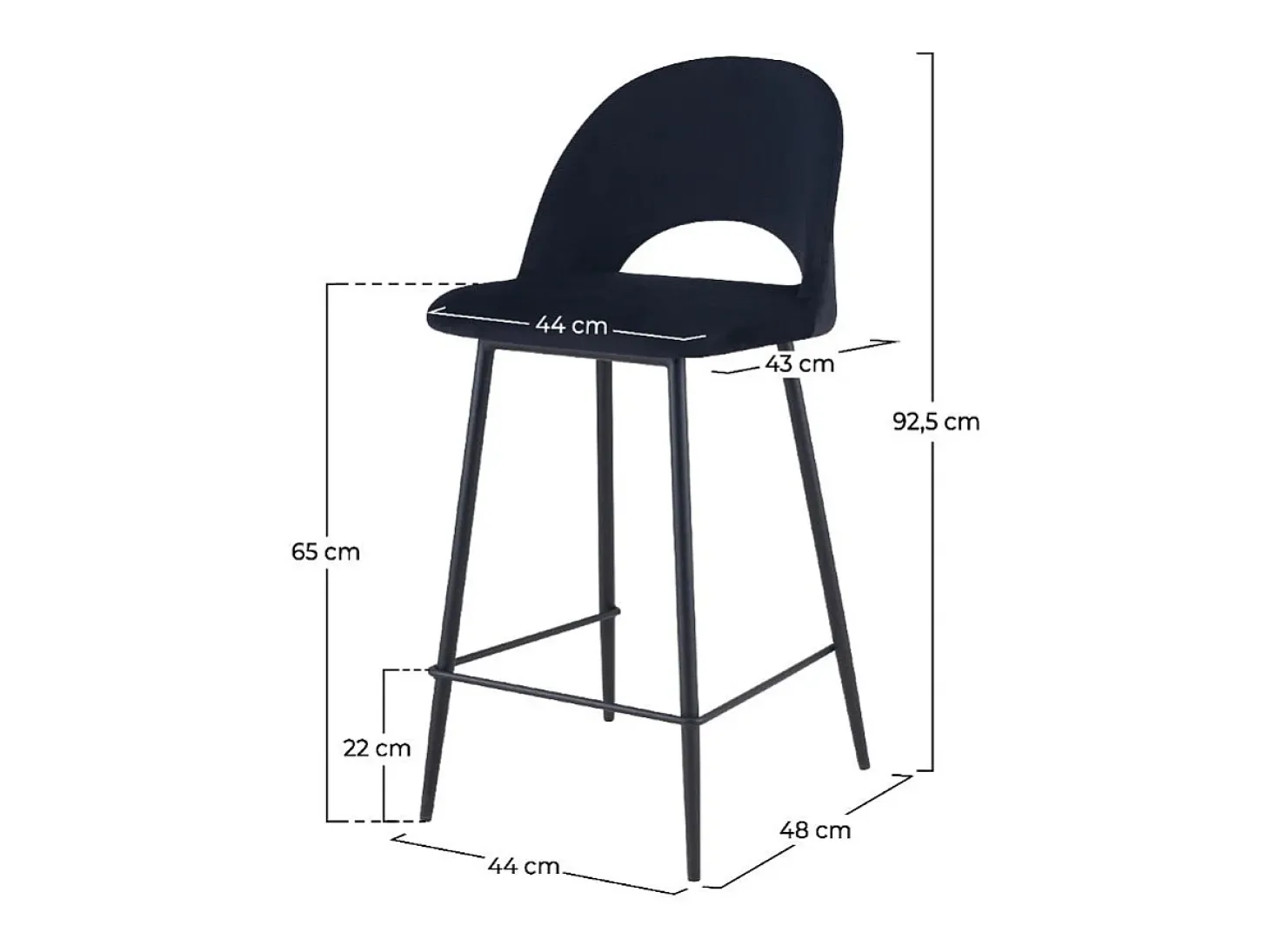 Set de 2 taburetes para isla de cocina en terciopelo negro 65 cm - Pénélope