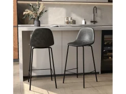 Set de 2 taburetes para isla de cocina de sintético gris/negro 65 cm - Henrik