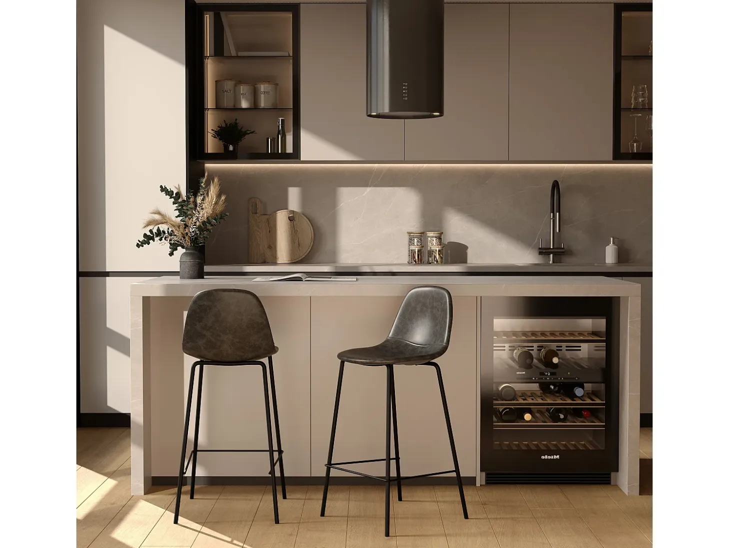 Set de 2 taburetes para isla de cocina de sintético gris/negro 65 cm - Henrik