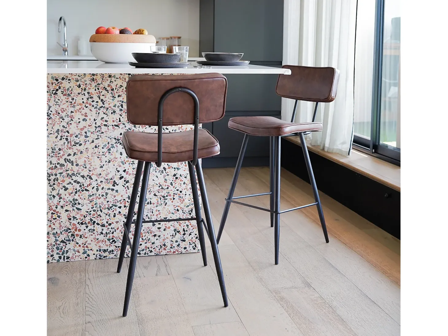 Set de 2 taburetes para isla de cocina de sintético marrón 66 cm - Texas