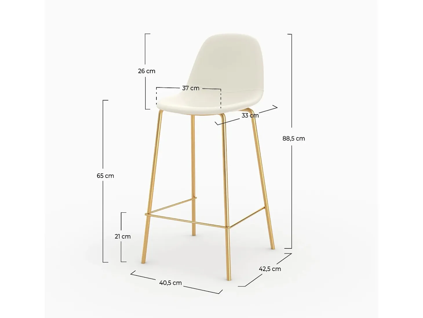 Set de 2 taburetes para isla de cocina en cuero sintético blanco 65 cm - Henrik